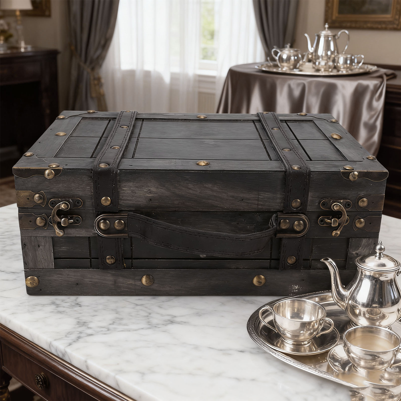 Retro Vintage Trunk Suitcase - Kotak Penyimpanan Kayu Peti Kayu Antik