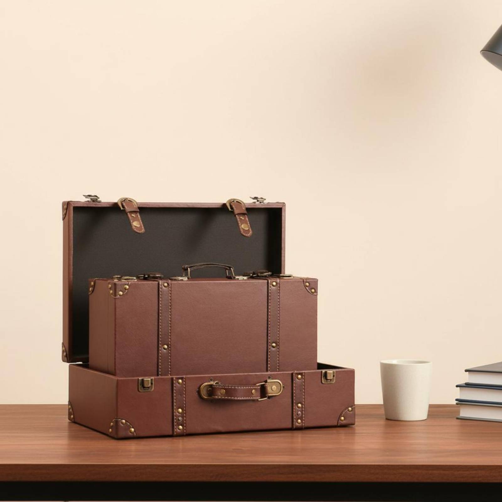 Retro Vintage Trunk Suitcase - Koper Vintage Berbahan Kulit Sintetis, Koper