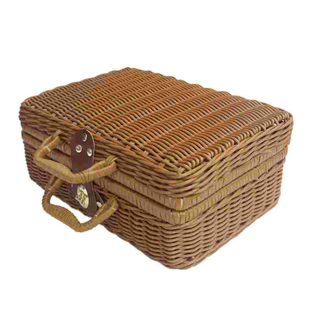 Retro Vintage Trunk Suitcase - Keranjang rotan rotan koper anyaman piknik