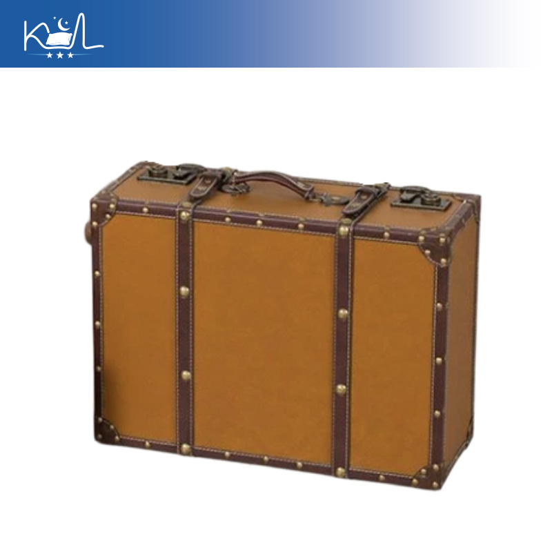 Retro Vintage Trunk Suitcase - Kotak Penyimpanan Koper Dekoratif Oranye Vintage,