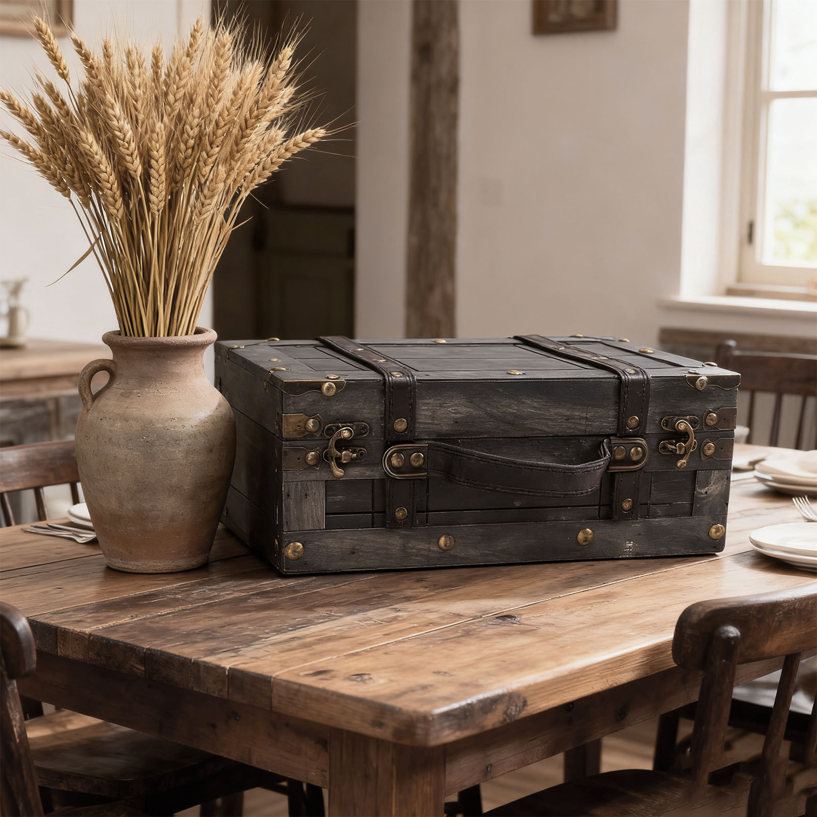 Kotak Penyimpanan Kayu Peti Ka - Retro Vintage Trunk Suitcase ulasan dan harga